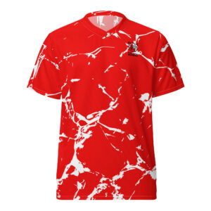 Pickleball Monsta Unisex Short Sleeve Jersey - Splatter - White on Red