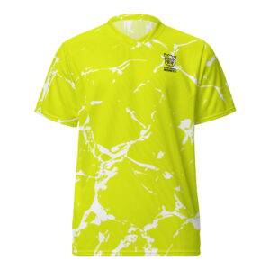 Pickleball Monsta Unisex Short Sleeve Jersey – Splatter – White on Yellow