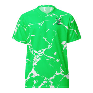 Pickleball Monsta Unisex Short Sleeve Jersey – Splatter – White on Moss