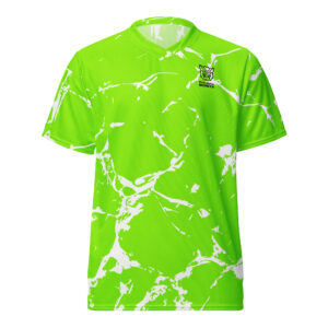 Pickleball Monsta Unisex Short Sleeve Jersey – Splatter – White on Lime