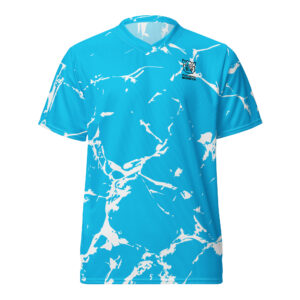 Pickleball Monsta Unisex Short Sleeve Jersey – Splatter – White on Sky
