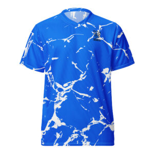 Pickleball Monsta Unisex Short Sleeve Jersey – Splatter – White on Royal