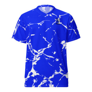 Pickleball Monsta Unisex Short Sleeve Jersey – Splatter – White on Blue